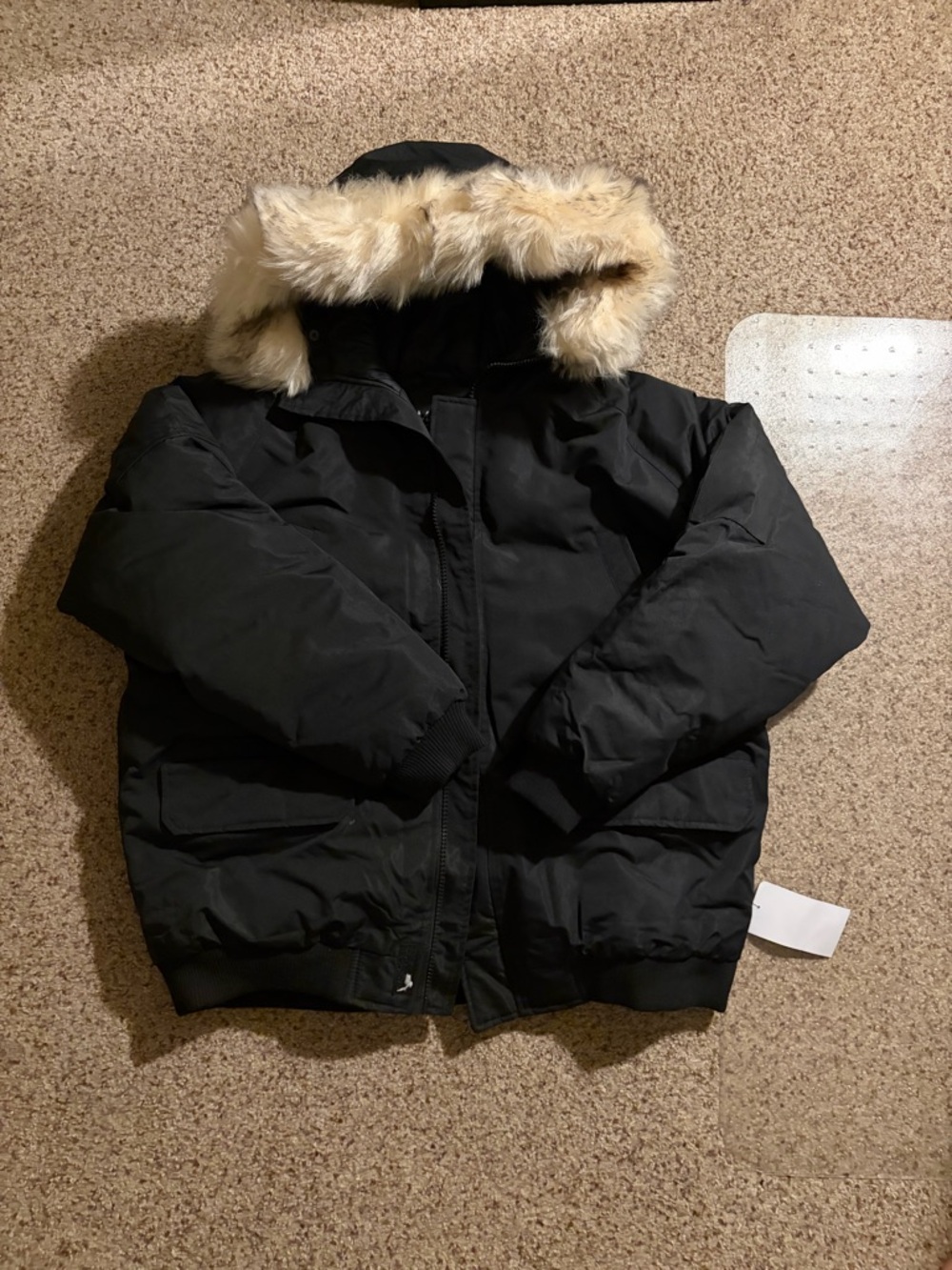 Men's Black Puffer Jacket with Faux Fur Hood